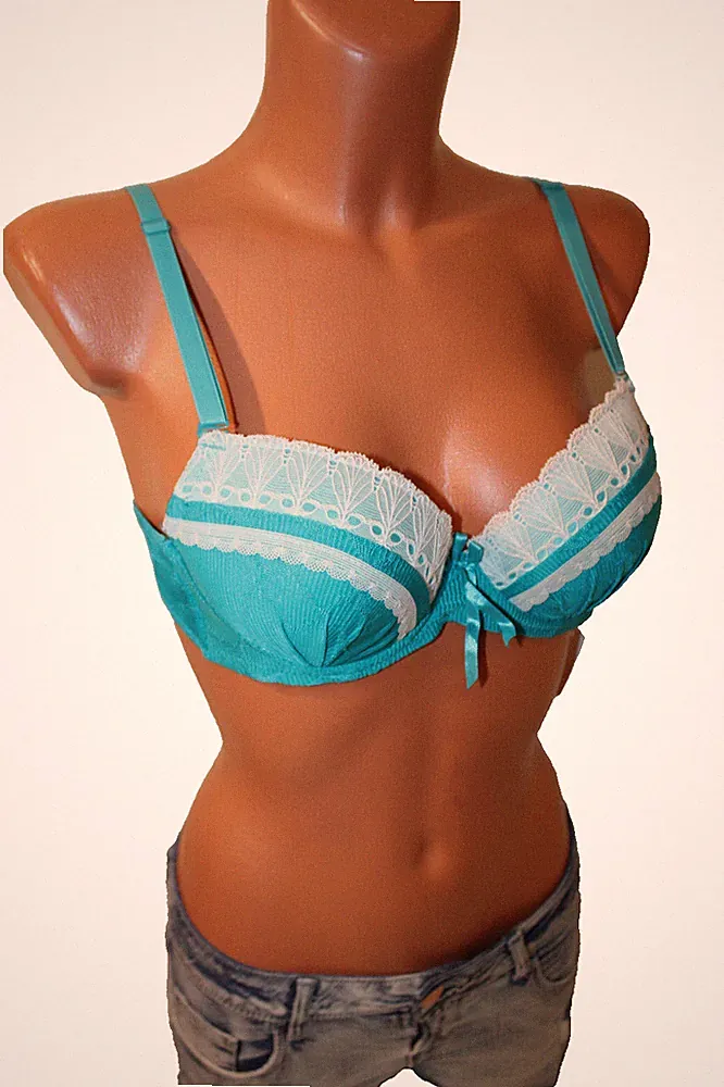 BH 75A 75 A 38 M Bügel Push Up Polster Unterwäsche Träger blau türkis weiß