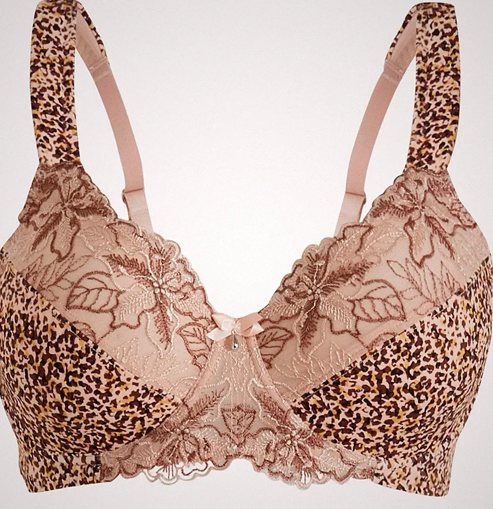 BH Minimizer elegant mattbeige/Leo bedruckt mit floraler Stickerei Gr. 90F-105F