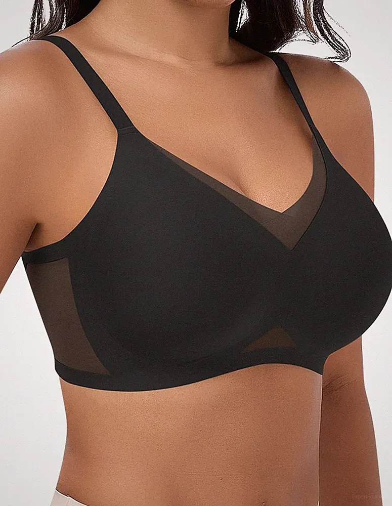 BH ohne Bügel Spitze Mesh Damen Gepolstert Stütz Bralette für große Brüste