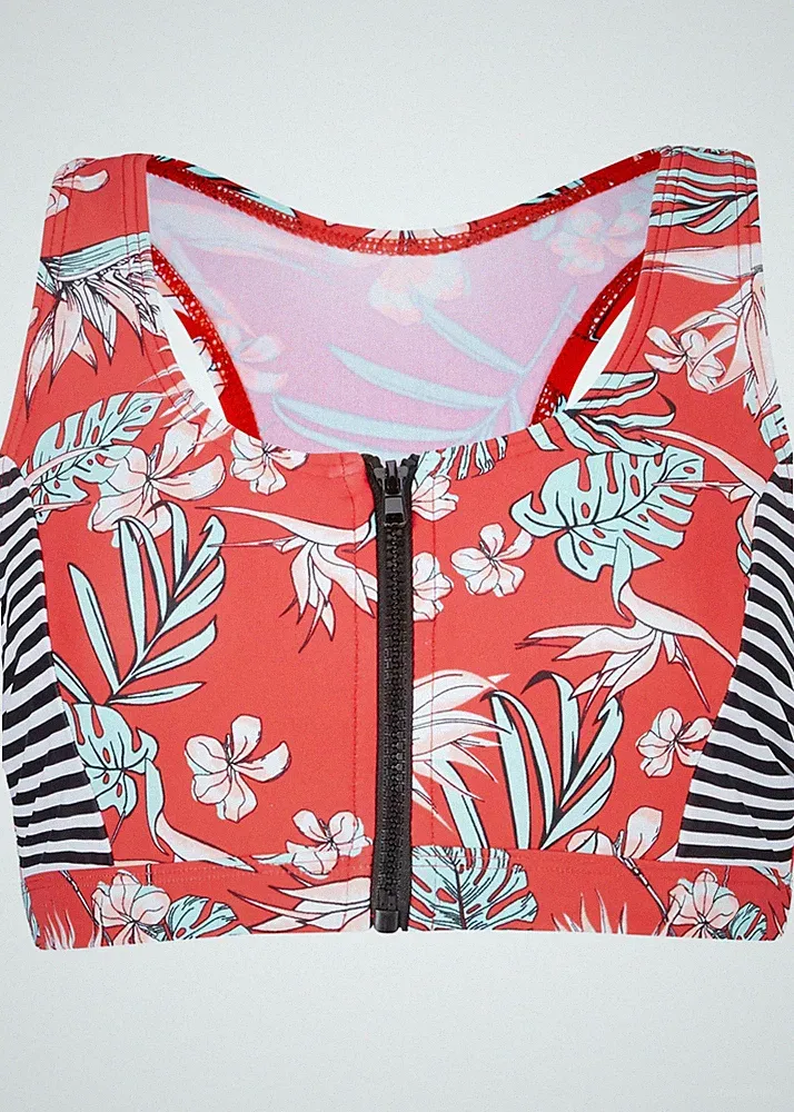 Bikini Oberteil Gr. 38 Rot Geblümt Damen Bademode Schwimm-Bade-BH Neu