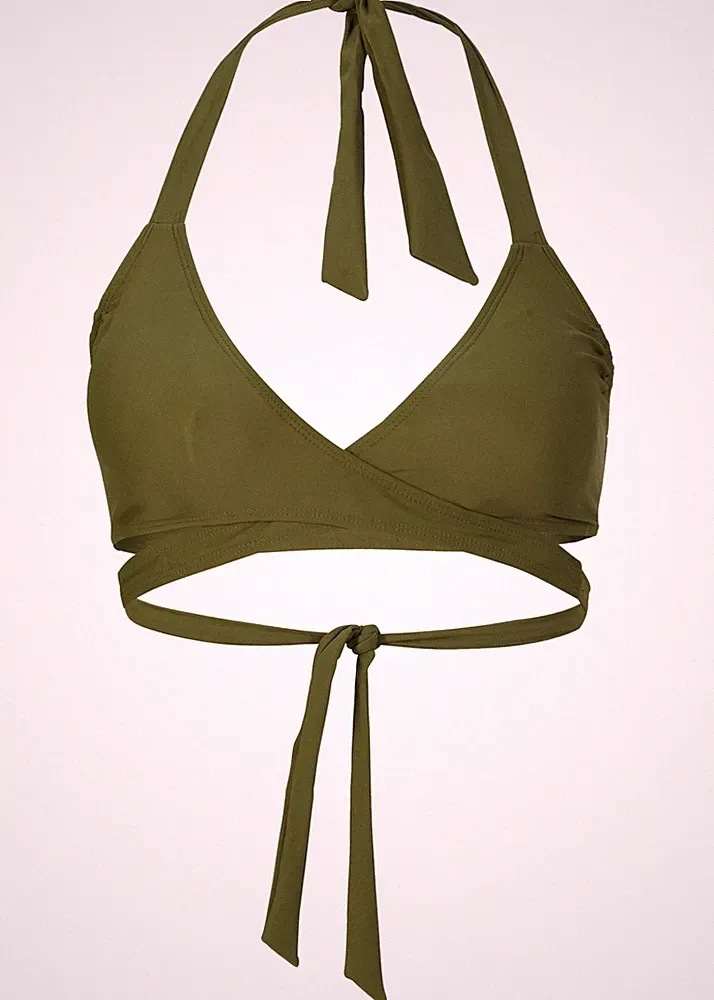 Bikini Oberteil Gr 42 A+B Dunkelkhaki Damen Bademode Schwimm-Bade-BH Neu*
