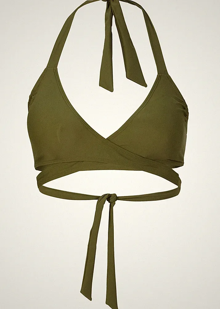 Bikini Oberteil Gr. 44 A+B Dunkelkhaki Damen Bademode Schwimm-Bade-BH Neu*