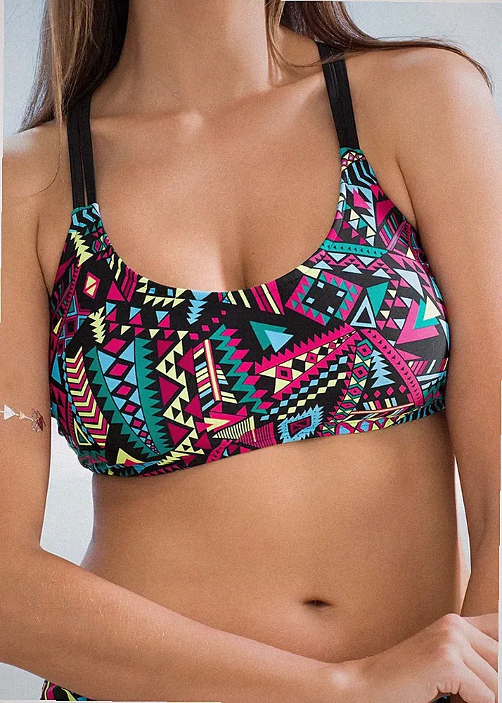 Bikini Oberteil Gr. 50 Schwarz Bedruckt Bikinioberteil Schwimm-Bade-BH Neu