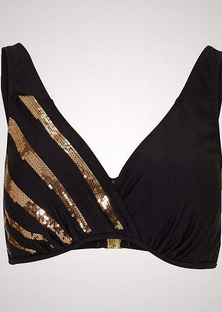 Bikini Oberteil Gr. (75) C Schwarz Gold Bikinioberteil Bade-BH Neu*