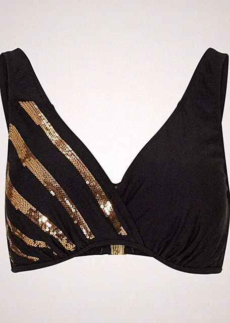 Bikini Oberteil Gr. (75) C Schwarz Gold Damen-Bademode Schwimm-Bade-BH Neu