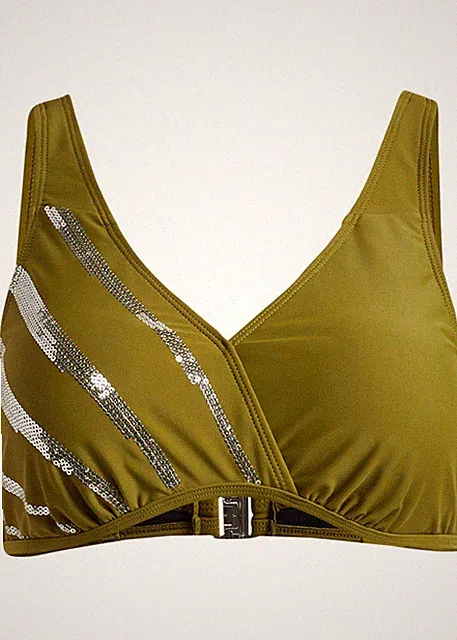 Bikini Oberteil Gr. 75 Cup B Grün Silber Damen Bademode Schwimm-Bade-BH Neu