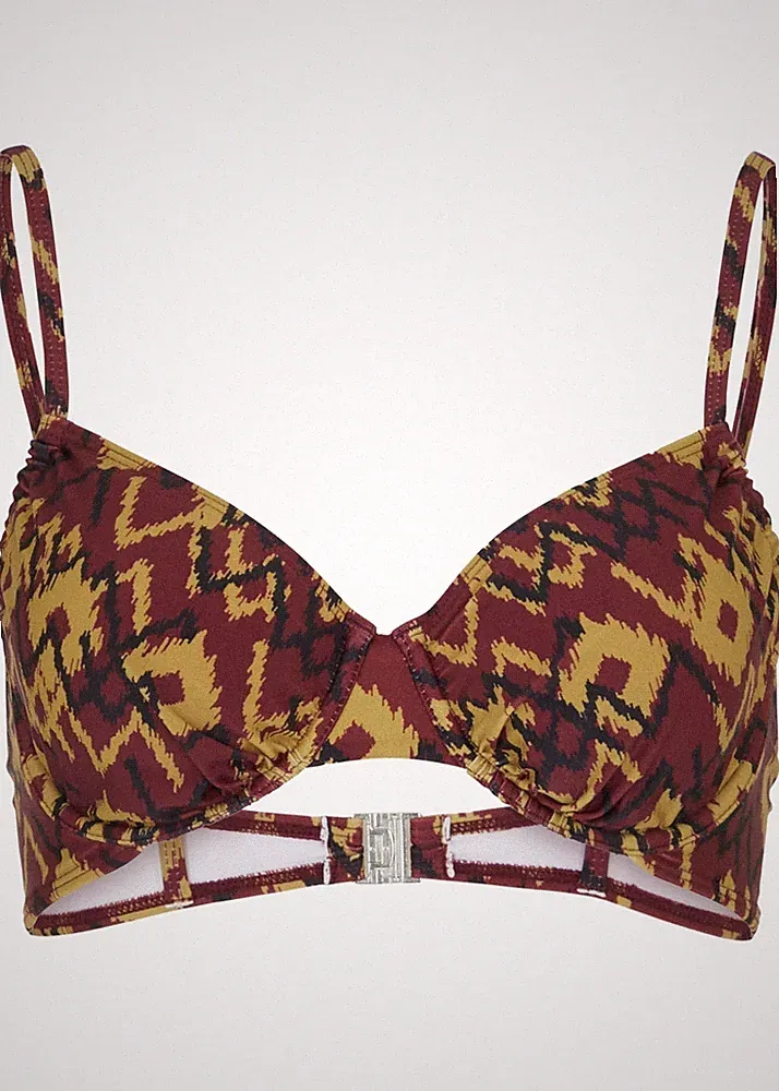 Bikini Oberteil Gr. 75 Cup B Oliv Bordeaux Gold Damen Schwimm-Bade-BH Neu