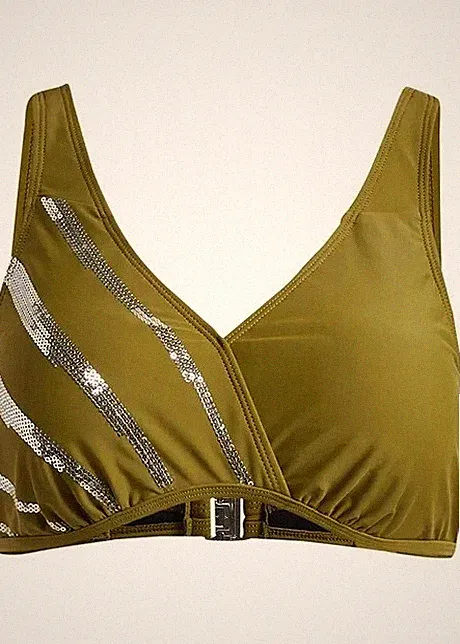 Bikini Oberteil Gr. 75 Cup E Oliv Silber Bikinioberteil Schwimm-Bade-BH Neu