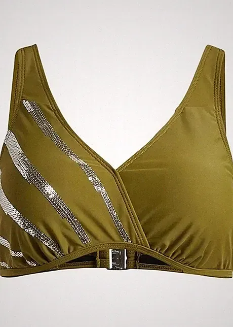 Bikini Oberteil Gr. 75 Cup E Oliv Silber Damen-Bademode Schwimm-Bade-BH Neu*