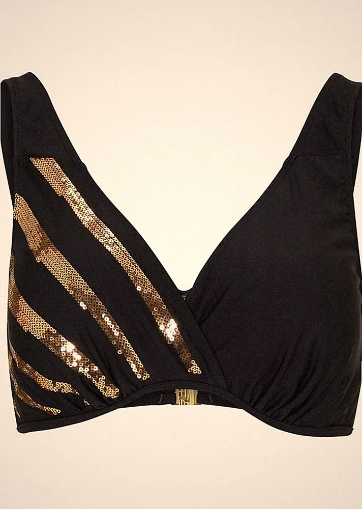 Bikini Oberteil Gr. (80) C Schwarz Gold Bikinioberteil Bade-BH Neu*