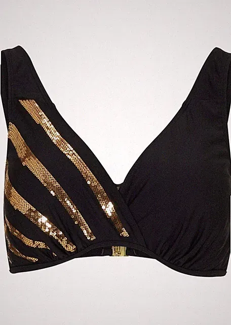Bikini Oberteil Gr. (80) C Schwarz Gold Damen-Bademode Schwimm-Bade-BH Neu