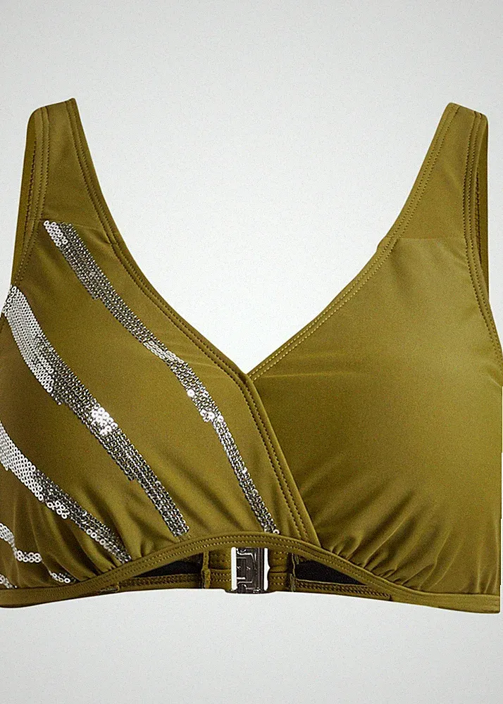 Bikini Oberteil Gr. 80 Cup B Grün Silber Damen Bademode Schwimm-Bade-BH Neu
