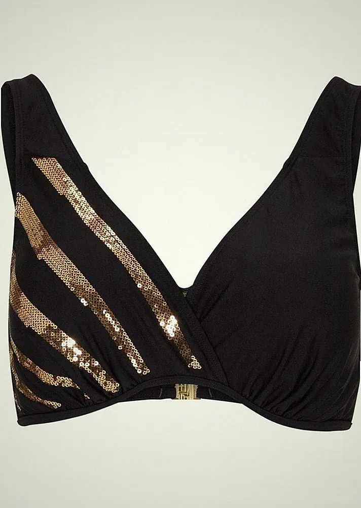 Bikini Oberteil Gr. 80 Cup C Schwarz Gold Damen-Bademode Schwimm-Bade-BH Neu