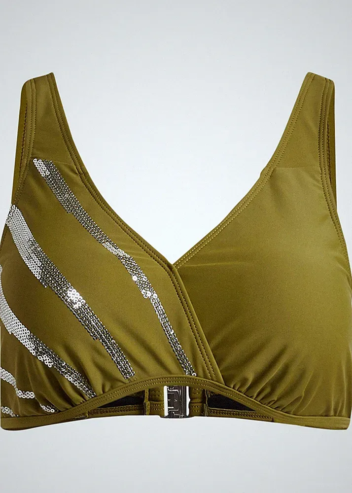 Bikini Oberteil Gr. 85 Cup B Grün Silber Damen Bademode Schwimm-Bade-BH Neu