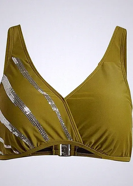 Bikini Oberteil Gr. 85 Cup E Oliv Silber Bikinioberteil Schwimm-Bade-BH Neu