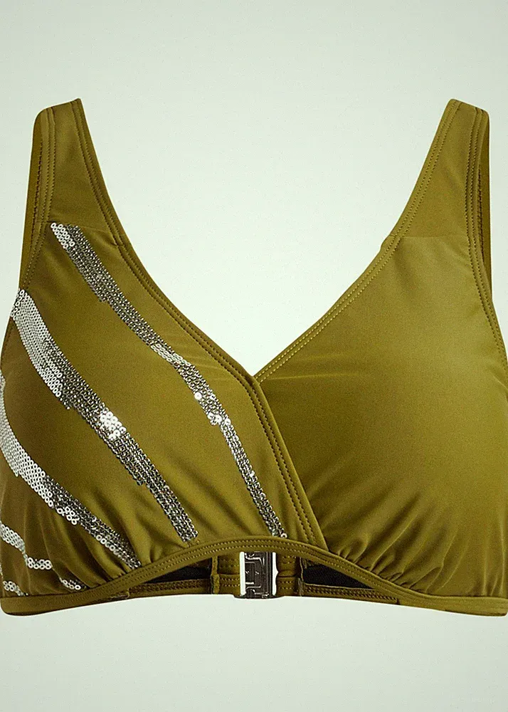 Bikini Oberteil Gr. 90 Cup B Grün Silber Bikinioberteil Schwimm-Bade-BH Neu*