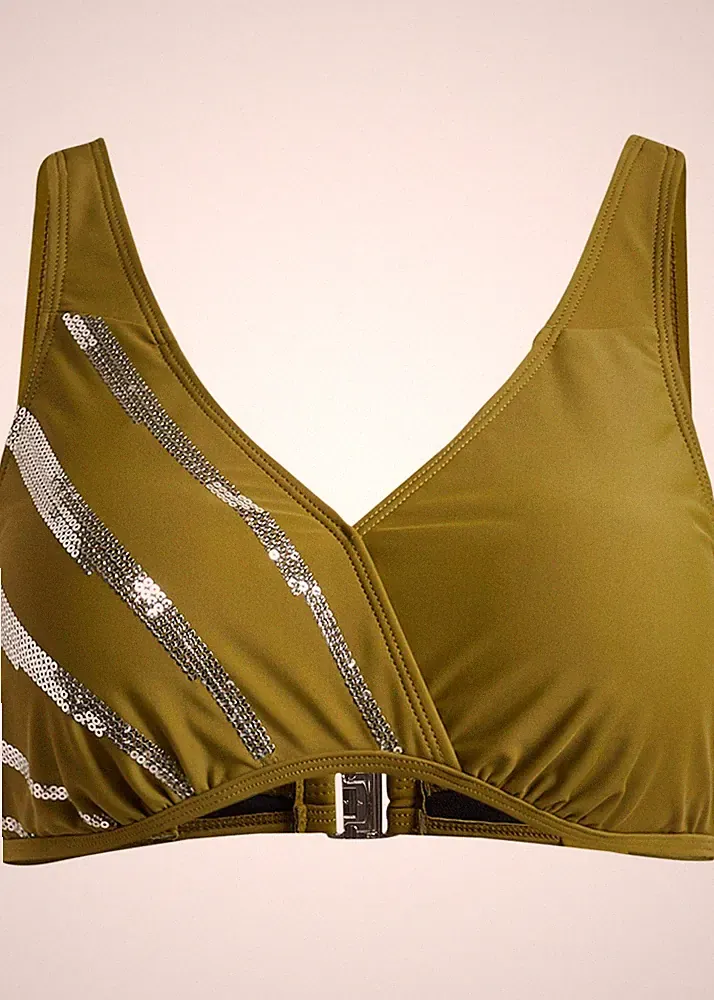 Bikini Oberteil Gr. 90 Cup B Grün Silber Damen Bademode Schwimm-Bade-BH Neu