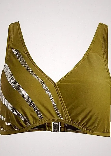 Bikini Oberteil Gr. 90 Cup E Oliv Silber Bikinioberteil Schwimm-Bade-BH Neu
