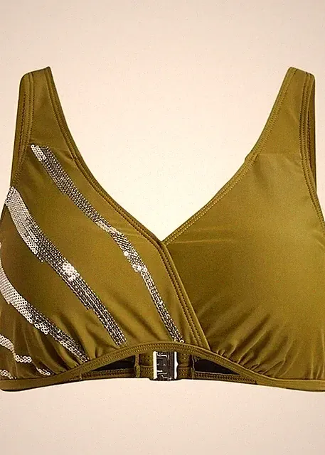Bikini Oberteil Gr. 90 Cup E Oliv Silber Damen-Bademode Schwimm-Bade-BH Neu*