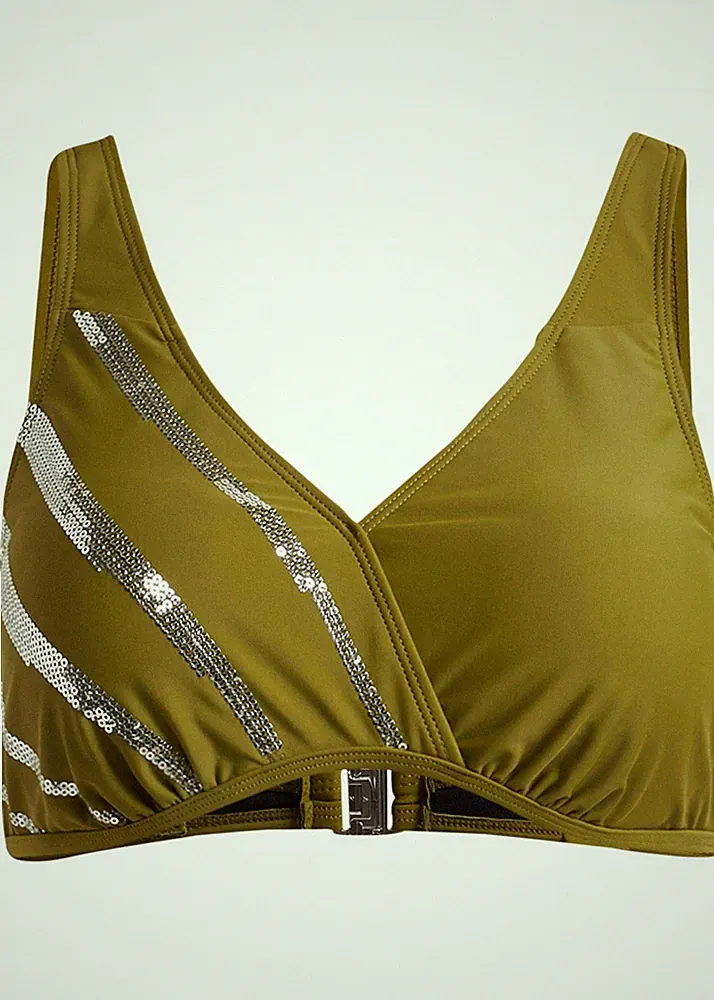 Bikini Oberteil Gr. 95 Cup B Grün Silber Bikinioberteil Schwimm-Bade-BH Neu*