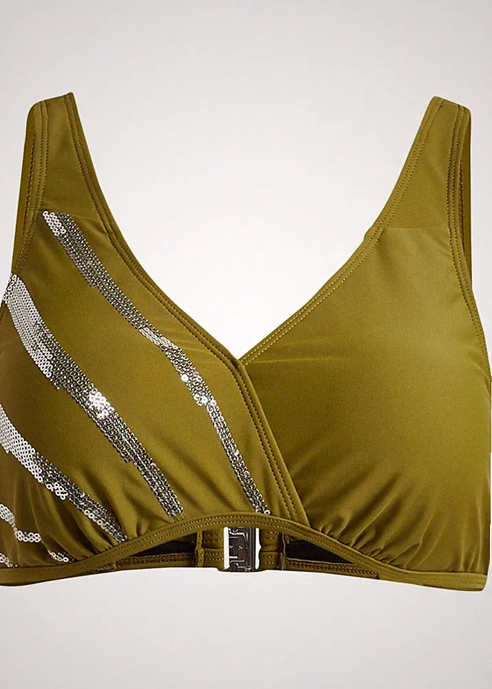 Bikini Oberteil Gr. 95 Cup B Grün Silber Damen Bademode Schwimm-Bade-BH Neu
