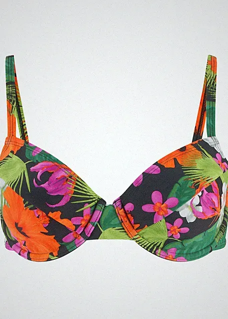 Bikini-Oberteil mit Bügel Gr. 38 Cup 75 B Schwarz Bedruckt Schwimm-Bade-BH Neu*