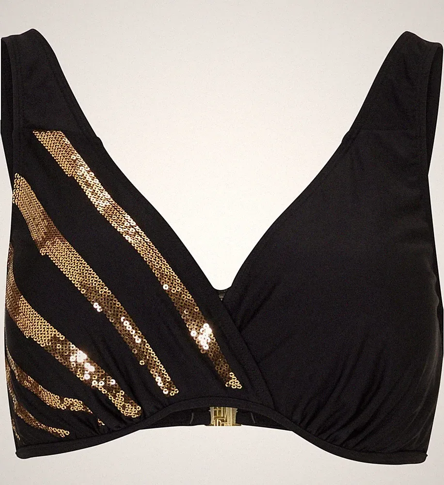 Bikini Oberteil mit Glitzer Gr. (80) B Schwarz Gold Schwimm-Bade-BH Neu*