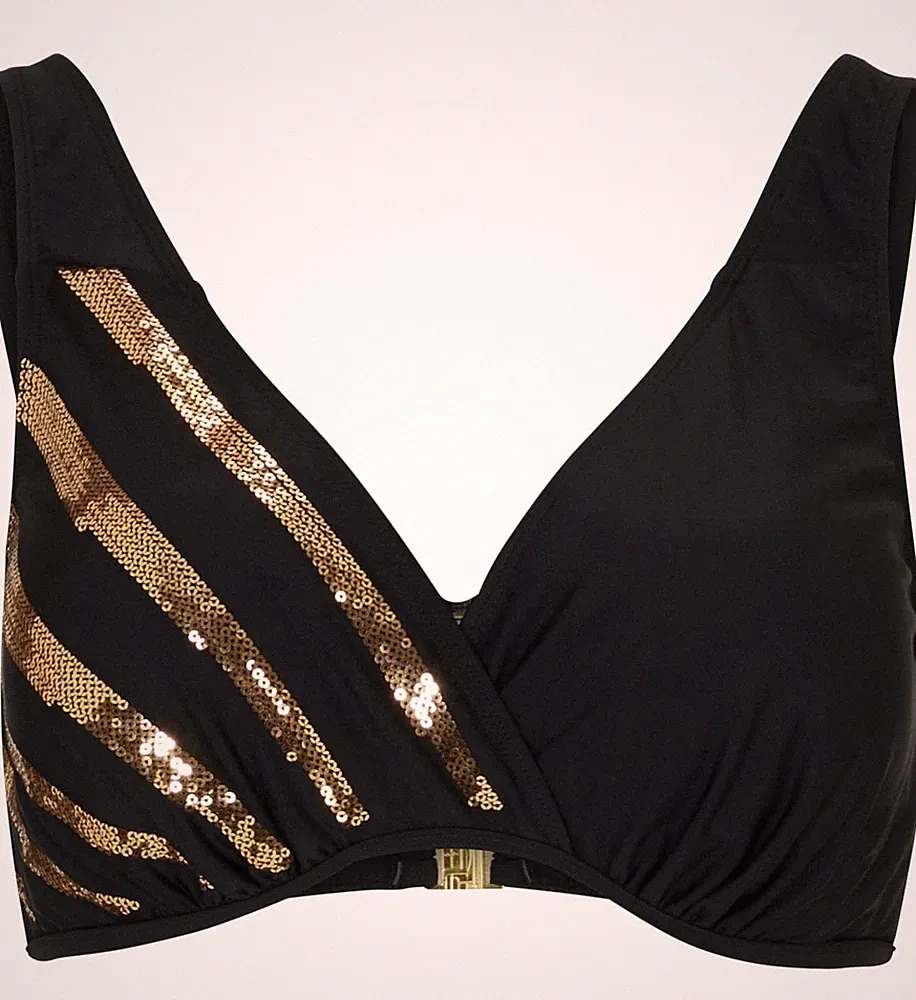 Bikini Oberteil mit Glitzer Gr. (90) B Schwarz Gold Schwimm-Bade-BH Neu*