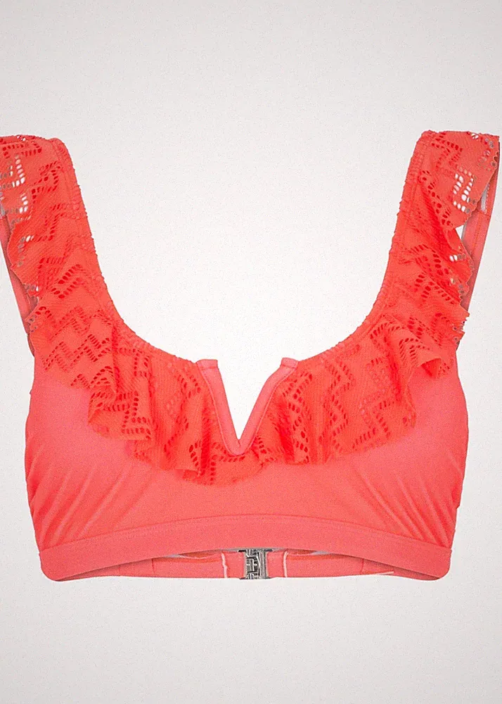 Bikini Oberteil mit Spitze Gr. 36 Pink Damen Bikinioberteil Bade-BH Neu*