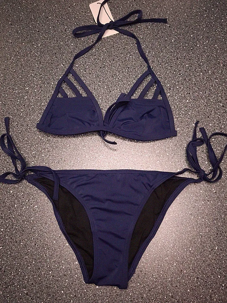 Bikini SET Ungepolstert Triangel Bh ohne Bügel und Slip Neu Gr: XS-XL