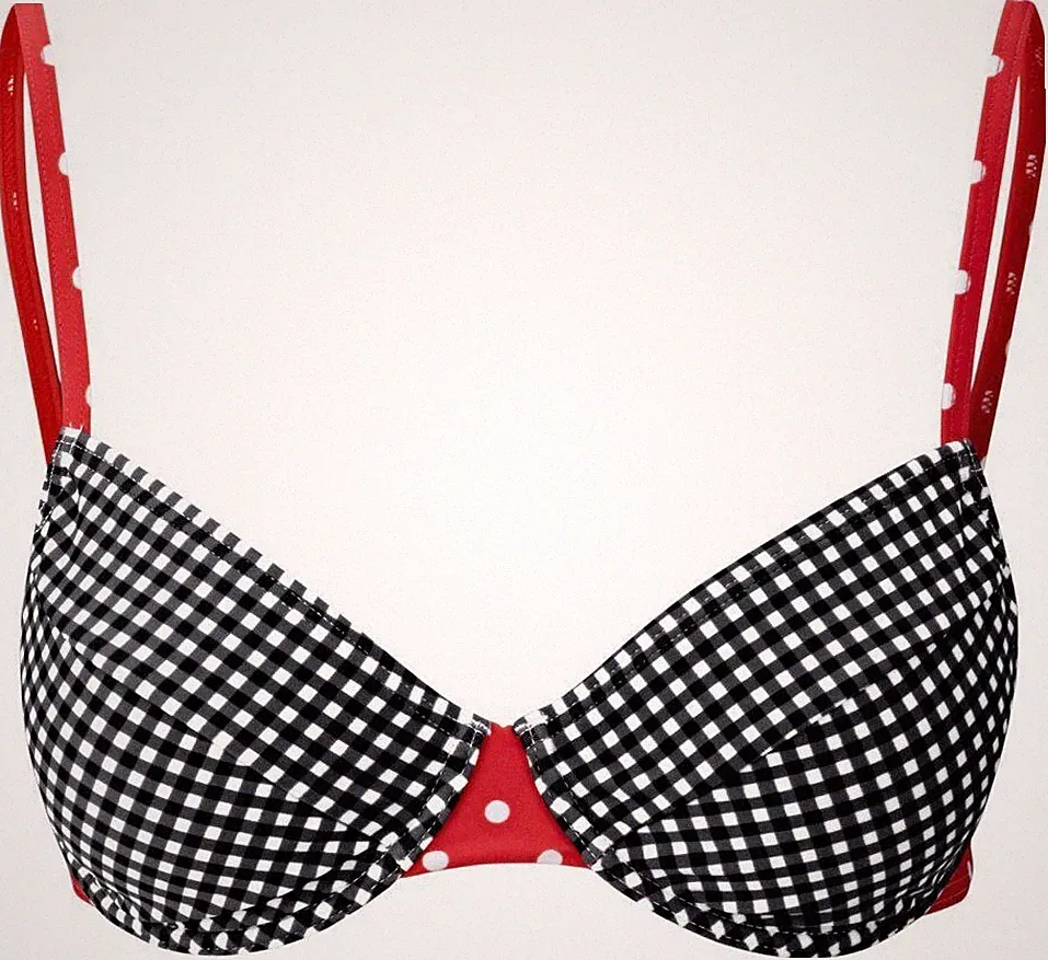 Bikinioberteil Gr 36 (70) B Schwarz Weiß Rot Damen-Bademode Schwimm-Bade-BH Neu*
