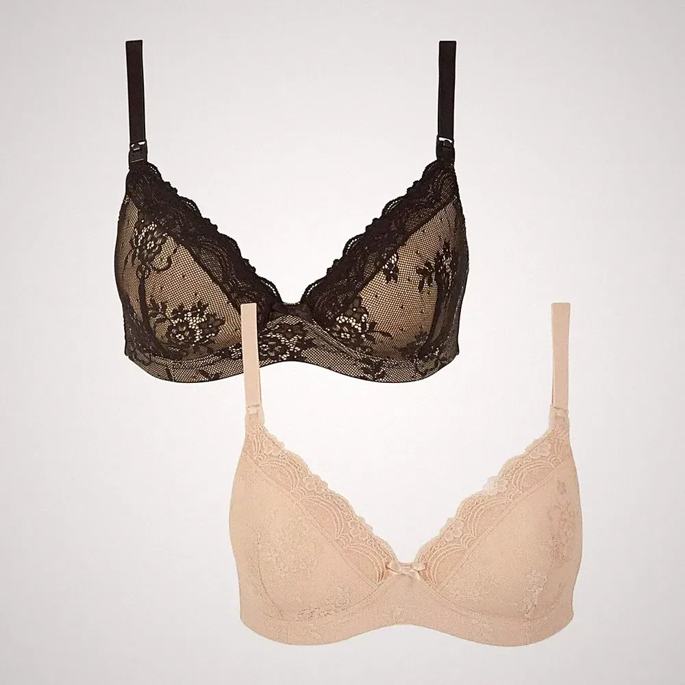 Blooming Marvellous Umstands Still Schwarz Nude Spitze Tshirt BH 2er Set LG Cup