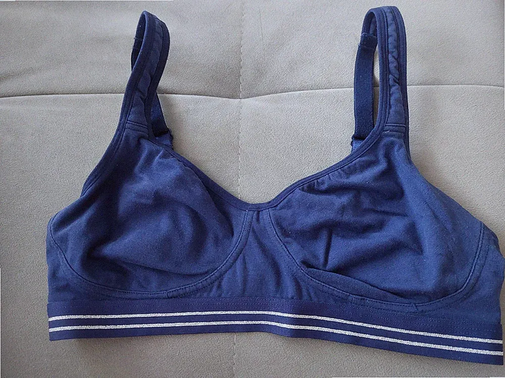 BPC Damen Sport BH Baumwolle Stretch Bustier Gr M 75 B dunkelblau silber Neuw.