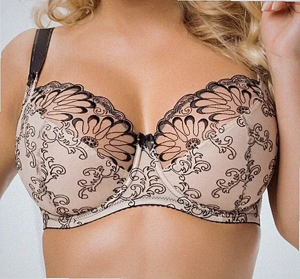 Bügel BH beige schwarz große Größen breite Träger Nessa Dessous Unterwäsche