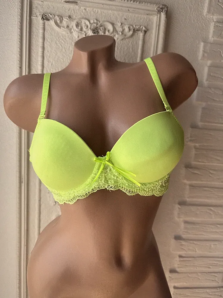 Bügel - BH Bra Push Up Neon Gelb-grün Spitze Gr. S Abnehmbare Träger