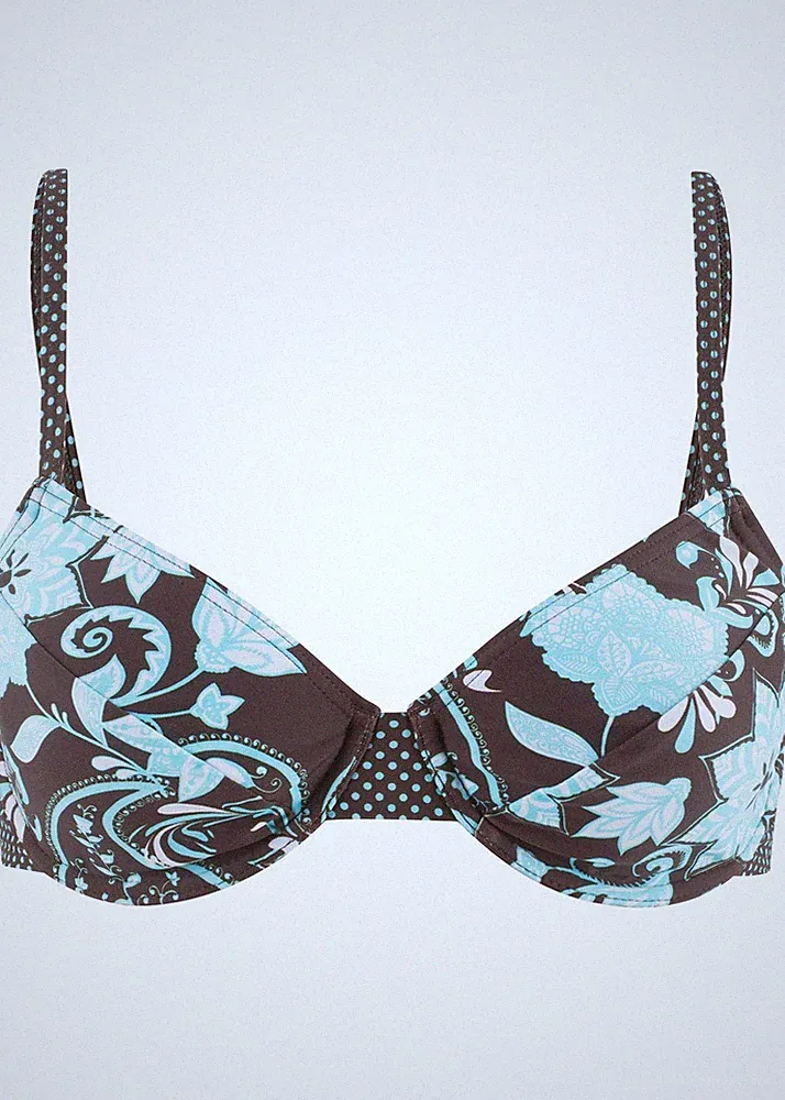 Bügel-BH Gr. 36 (70) C Braun Aqua Bedruckt Bikinioberteil Schwimm-Bade-BH Neu