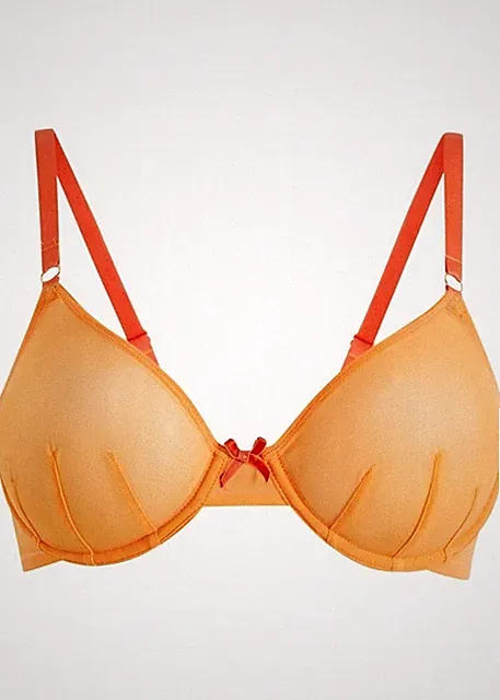 Bügel-BH mit farblich abgesetzten Trägern und Schleife Gr. (80) C Orange Neu