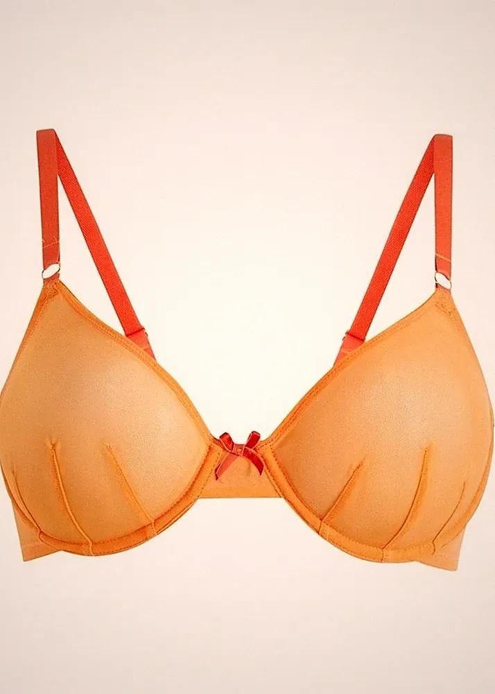 Bügel-BH mit farblich abgesetzten Trägern und Schleife Gr. 85 Cup C Orange Neu