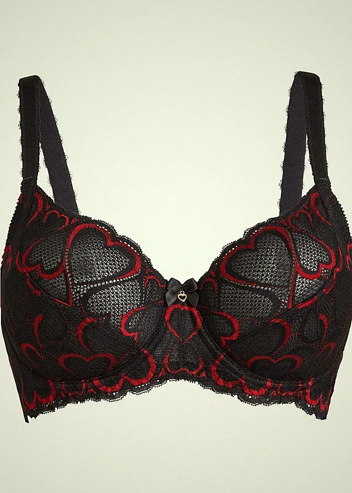 Bügel-BH mit zarter Spitze Gr. 100 Cup D Schwarz Salsarot Damen Unterwäsche Neu