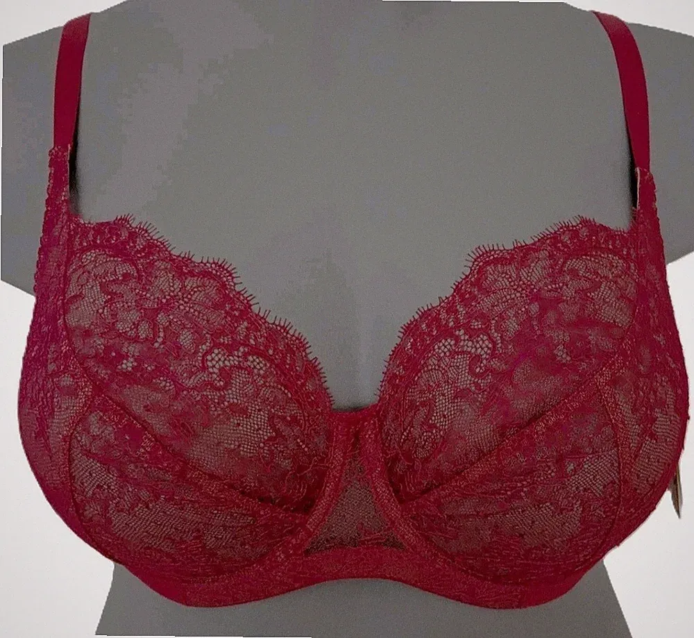 Bügel BH rot Vollschale transparent Softcup Halt Komfort EuroBra Dessous 90G