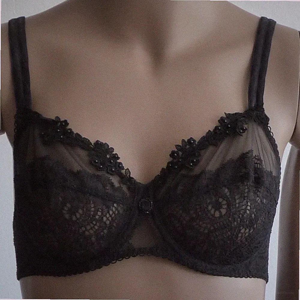 Bügel BH Vollschale Spitze Perlendeko Millesia semi-transparent Schwarz B C D