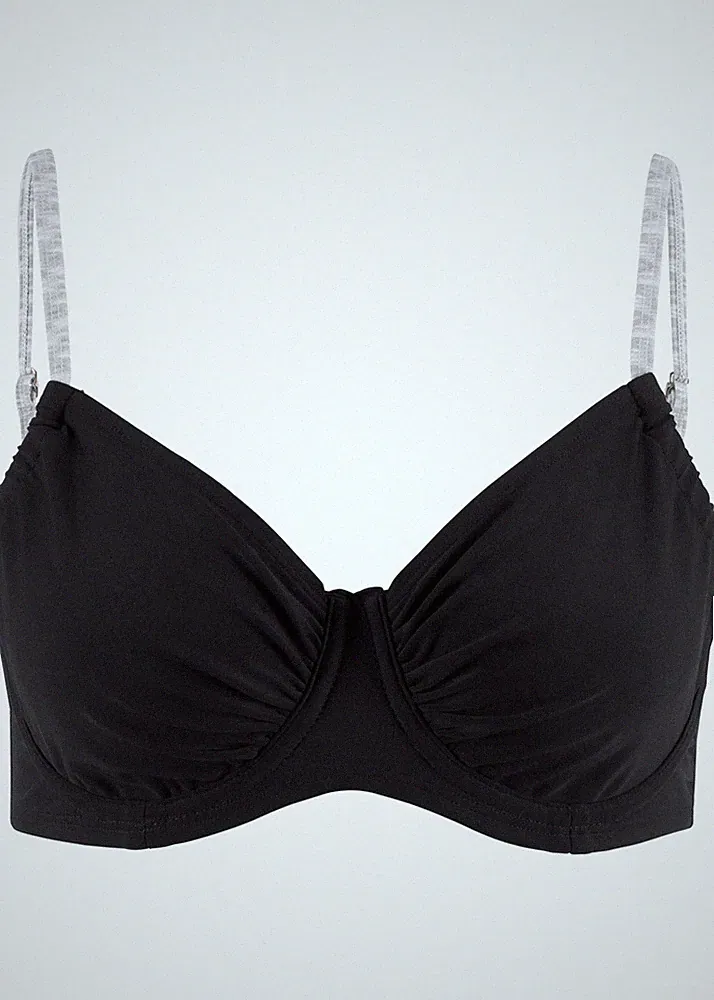 Bügel Bikini Oberteil Gr 36 (70) B Schwarz Grau Bademode Schwimm-Bade-BH Neu