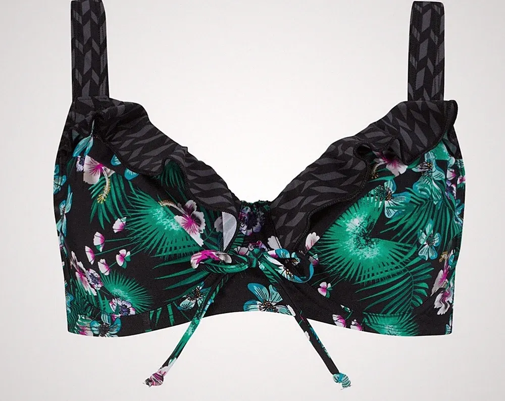 Bügel Bikini Oberteil Gr. 36 (70) B Schwarz Türkis Bademode Schwimm-Bade-BH Neu