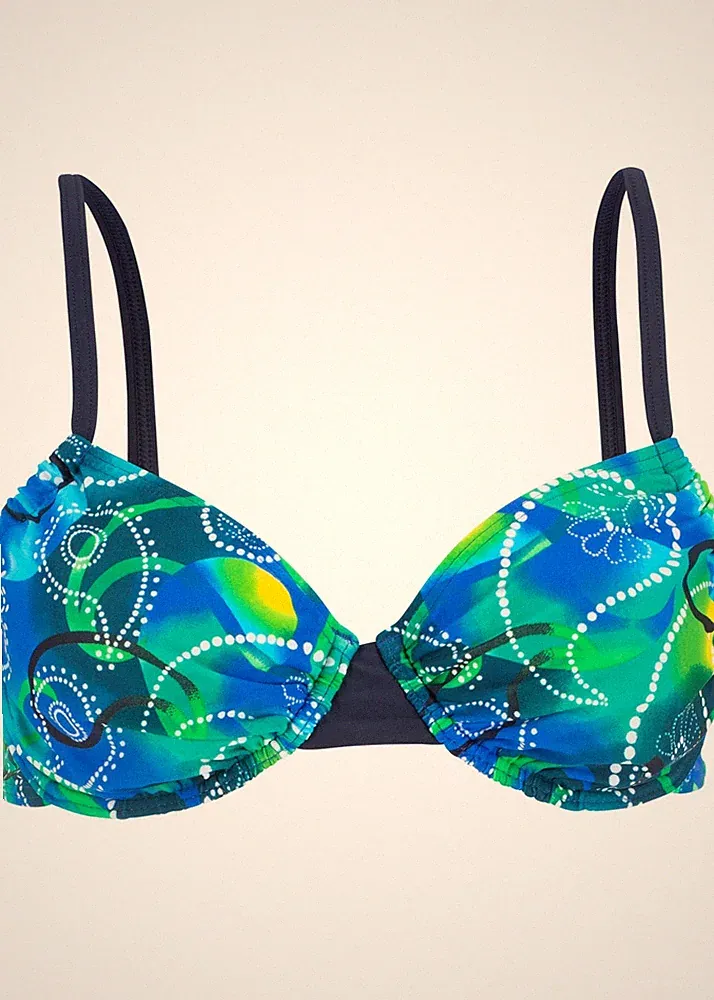 Bügel Bikini Oberteil Gr. (70) B Blau Bedruckt Bikinioberteil Bade-BH Neu*