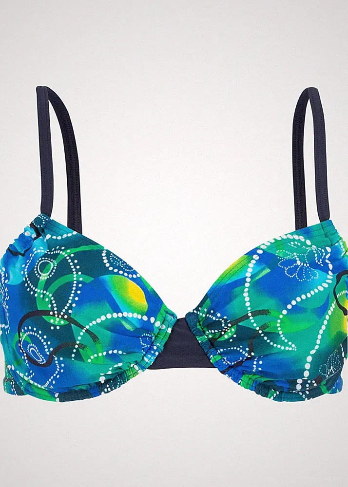 Bügel Bikini Oberteil Gr (70) B Blau Bedruckt Damen Bademode Schwimm-Bade-BH Neu