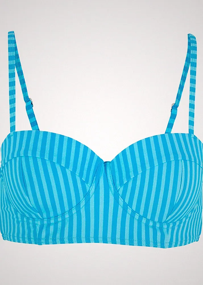 Bügel Bikini Oberteil Gr. (70) B Türkis Blau Gestreift Schwimm-Bade-BH Neu