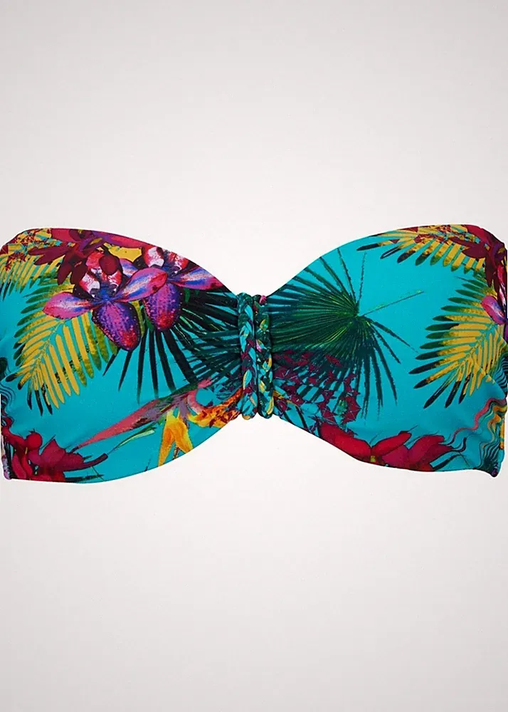 Bügel Bikini Oberteil Gr. 70 (B) Türkis Gelb Bedruckt Schwimm-Bade-BH Neu