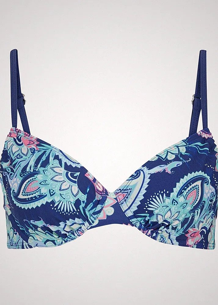 Bügel Bikini Oberteil Gr. 75 B Blau Gemustert Damen Bademode Schwimm-Bade-BH Neu