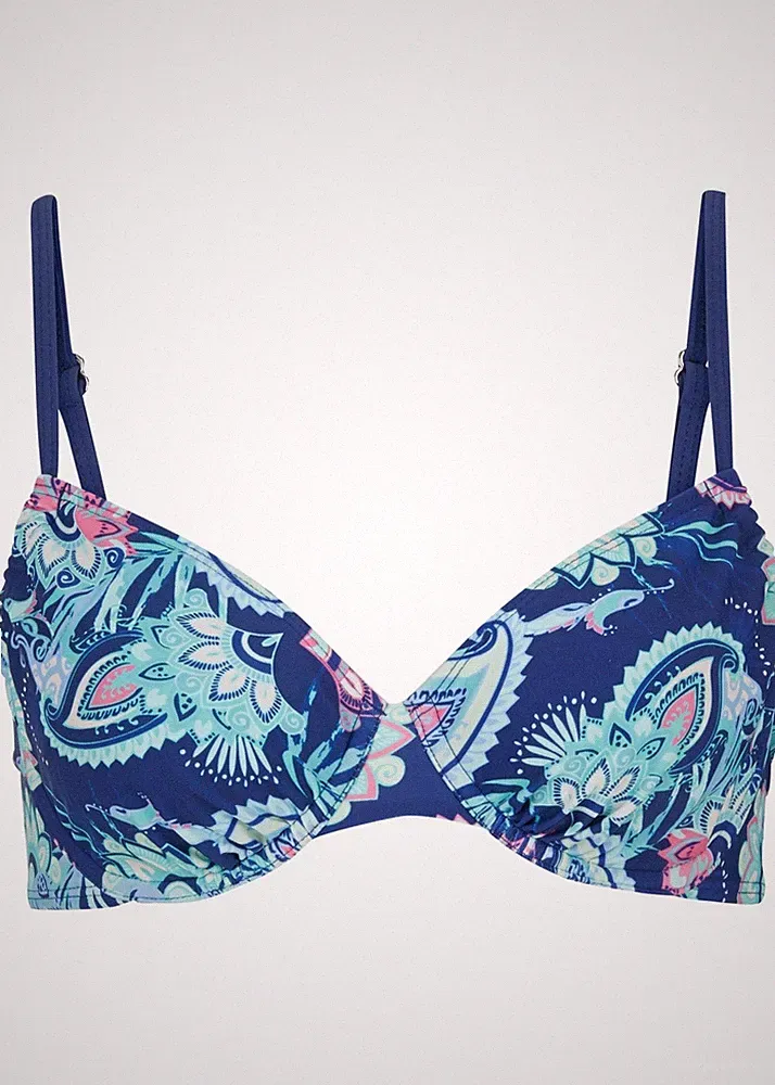 Bügel Bikini Oberteil Gr. 75 B Blau Gemustert Damen Schwimm-Bade-BH Neu*