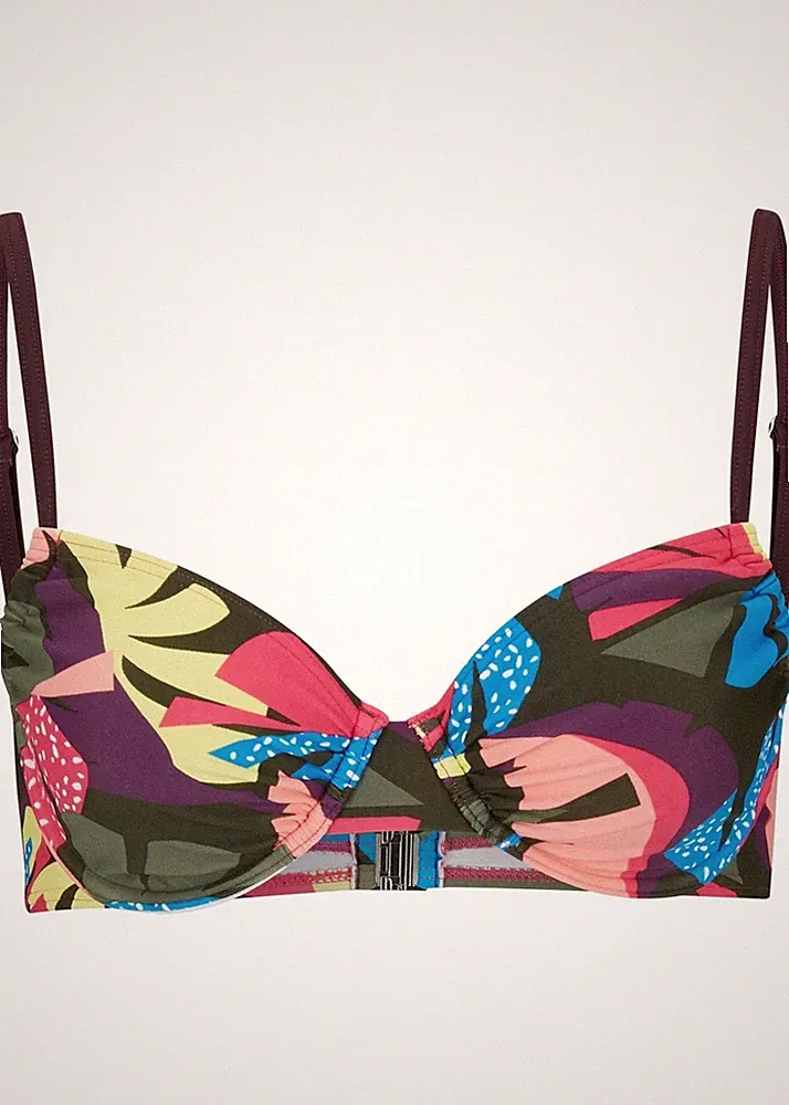 Bügel Bikini Oberteil Gr. (75) C Dunkelgrün Floral Damen Schwimm-Bade-BH Neu